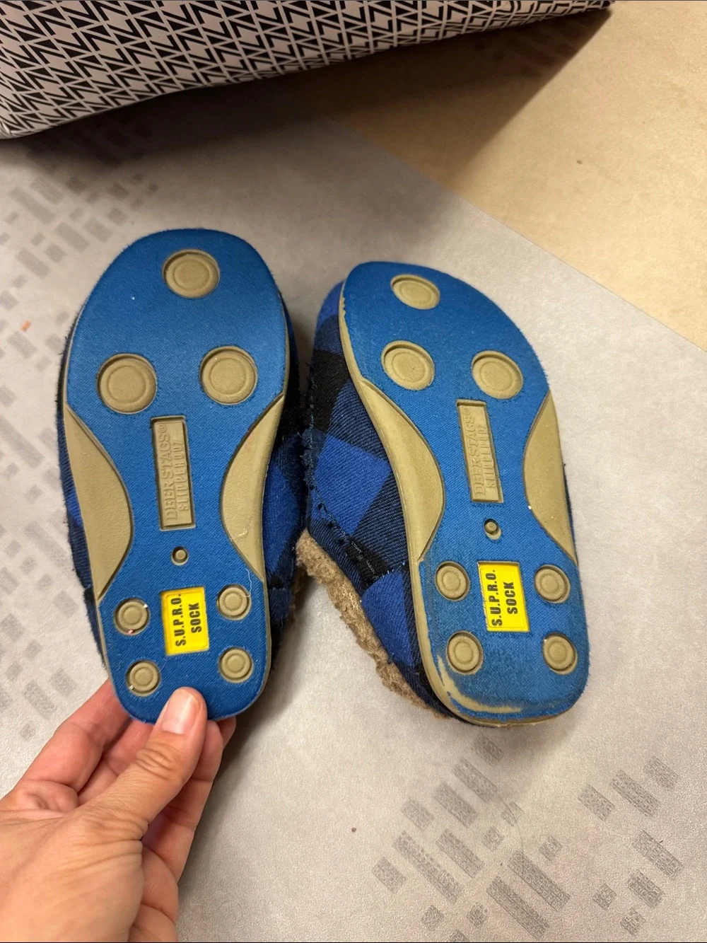 Kids Blue Plaid Slippers